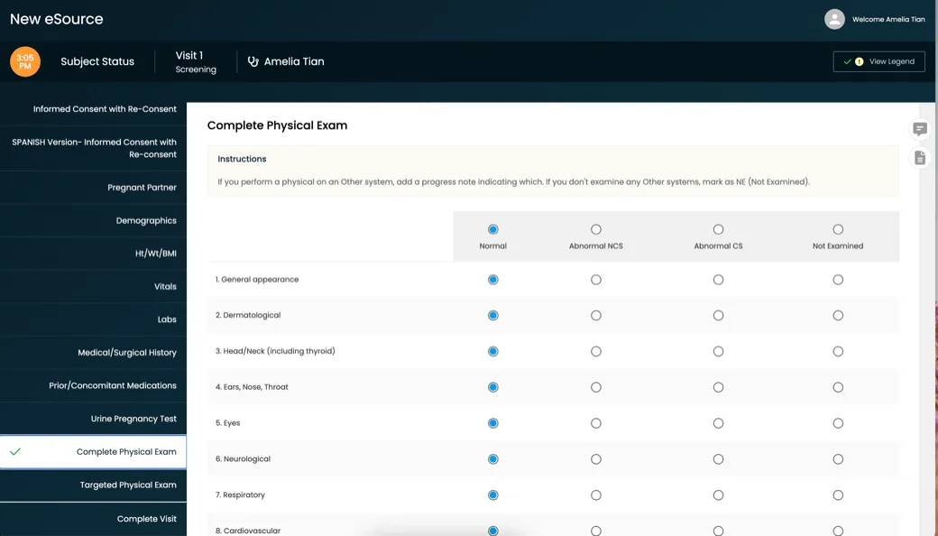 eSource platform screen