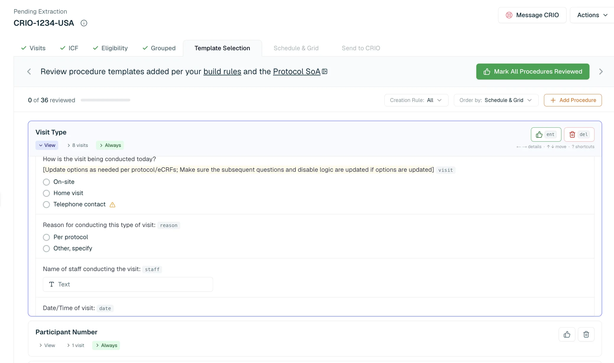 Selecting procedures from the synchronized procedure library in AI eSource Builder
